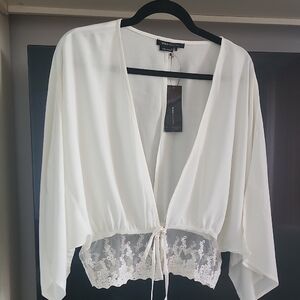 BCBGMaxAzria White Lace Trim Blouse